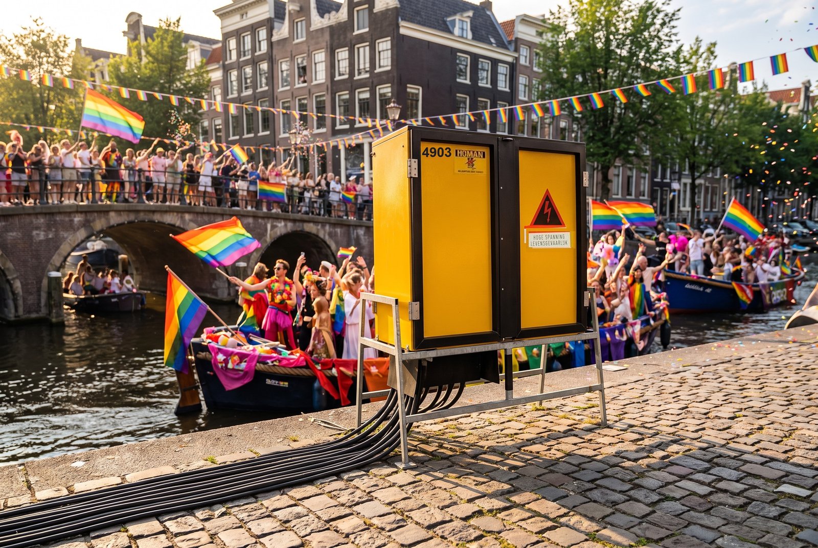Homan verdeelkast aan de gracht tijdens Pride Amsterdam